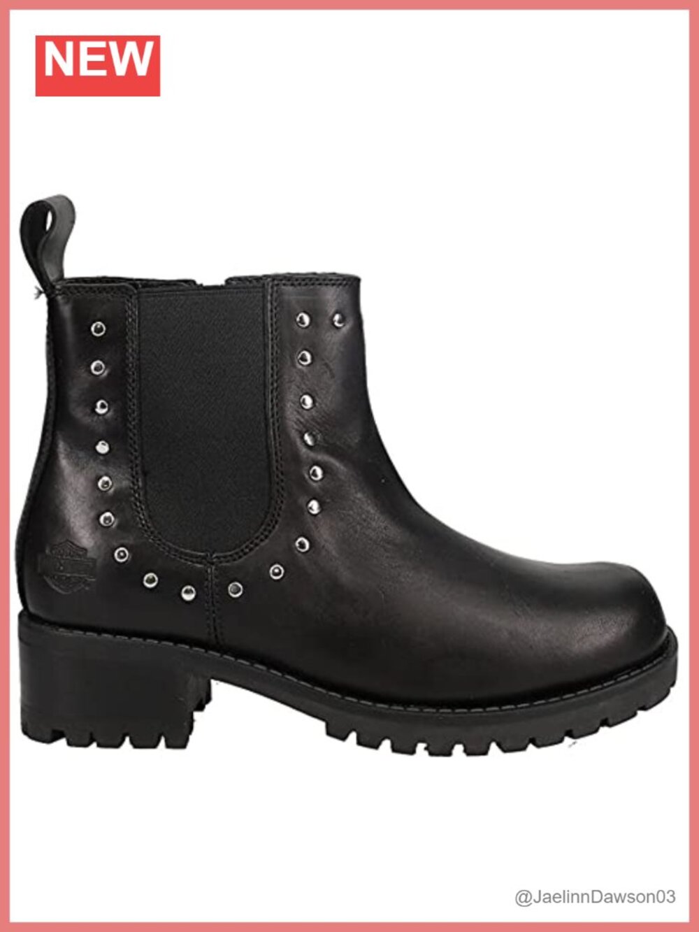 Women's Full Grain Leather Pull-On Moto Ankle Boots Block Heel Round Toe